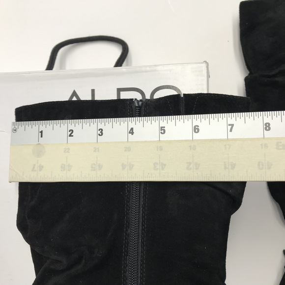 ALDO Black Suede Knee-High Buckle Stiletto Slouch Boots Women's Size 8M - Picture 10 of 12